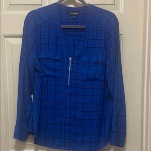 Express Women's Royal Blue Grid Blouse